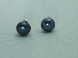 Blue Pearl Button Earrings 