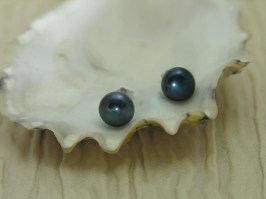 Blue Pearl Button Earrings