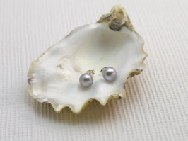 Silver Pearl Button Earrings