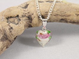 White Rose Heart Necklace